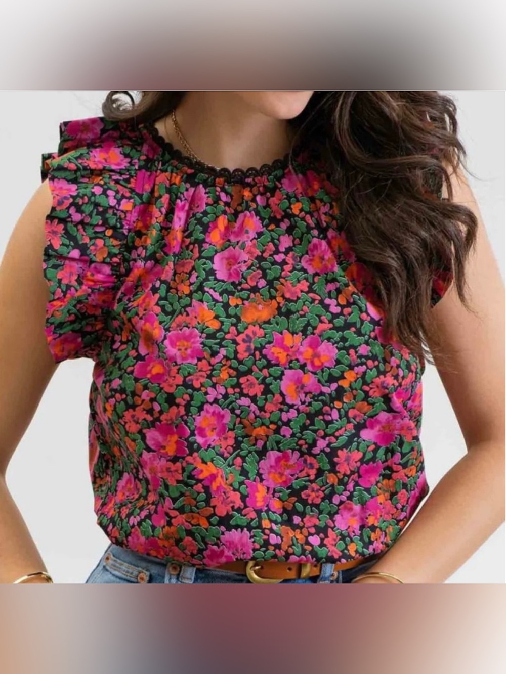 Mine Floral Ruffle Sleeve Top, size Large